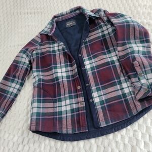 Eddie Bauer Navy Flannel With Fleece Inner Jacket Size Med